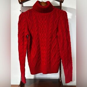 Lauren Jeans Co Women’s Large Red Cable Knit Turtleneck Sweater Long Sleeve